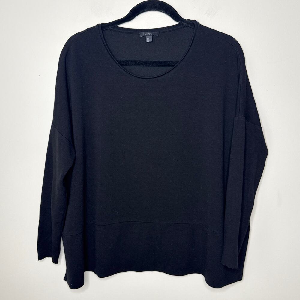 COS Black Oversized‎ Knit Long Sleeve Tunic Top SZ Medium Stretch Minimal Luxury